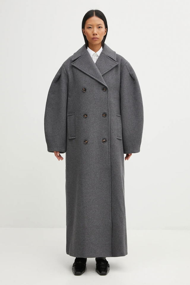 Peacoat Wool Blend Long Voluminous Sleeve Coat