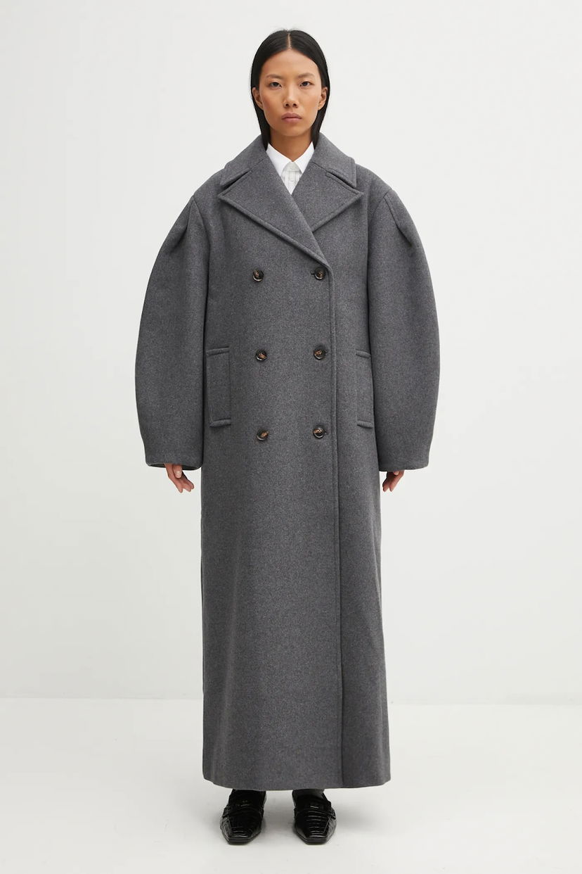 Палта GANNI Peacoat Wool Blend Long Voluminous Sleeve Coat Сиво | W0929