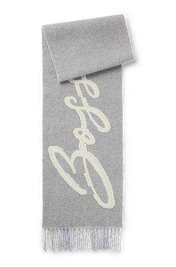 Шал BOSS Wool-blend Scarf with Script Logo and Fringes Сиво | 50558654, 0