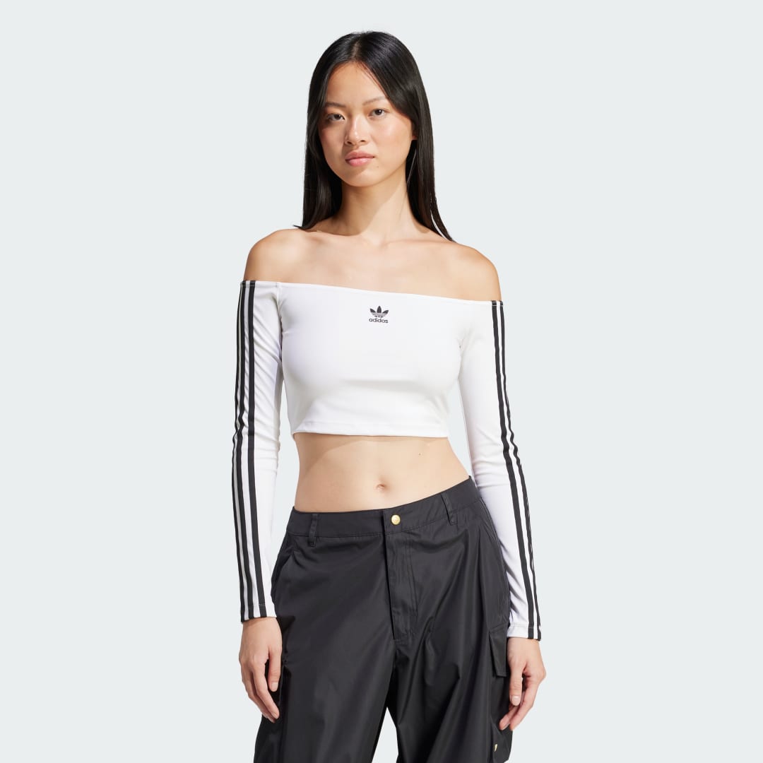Съкратен топ adidas Performance Off Shoulder Long Sleeve Crop Top Бяло | JD0275, 0