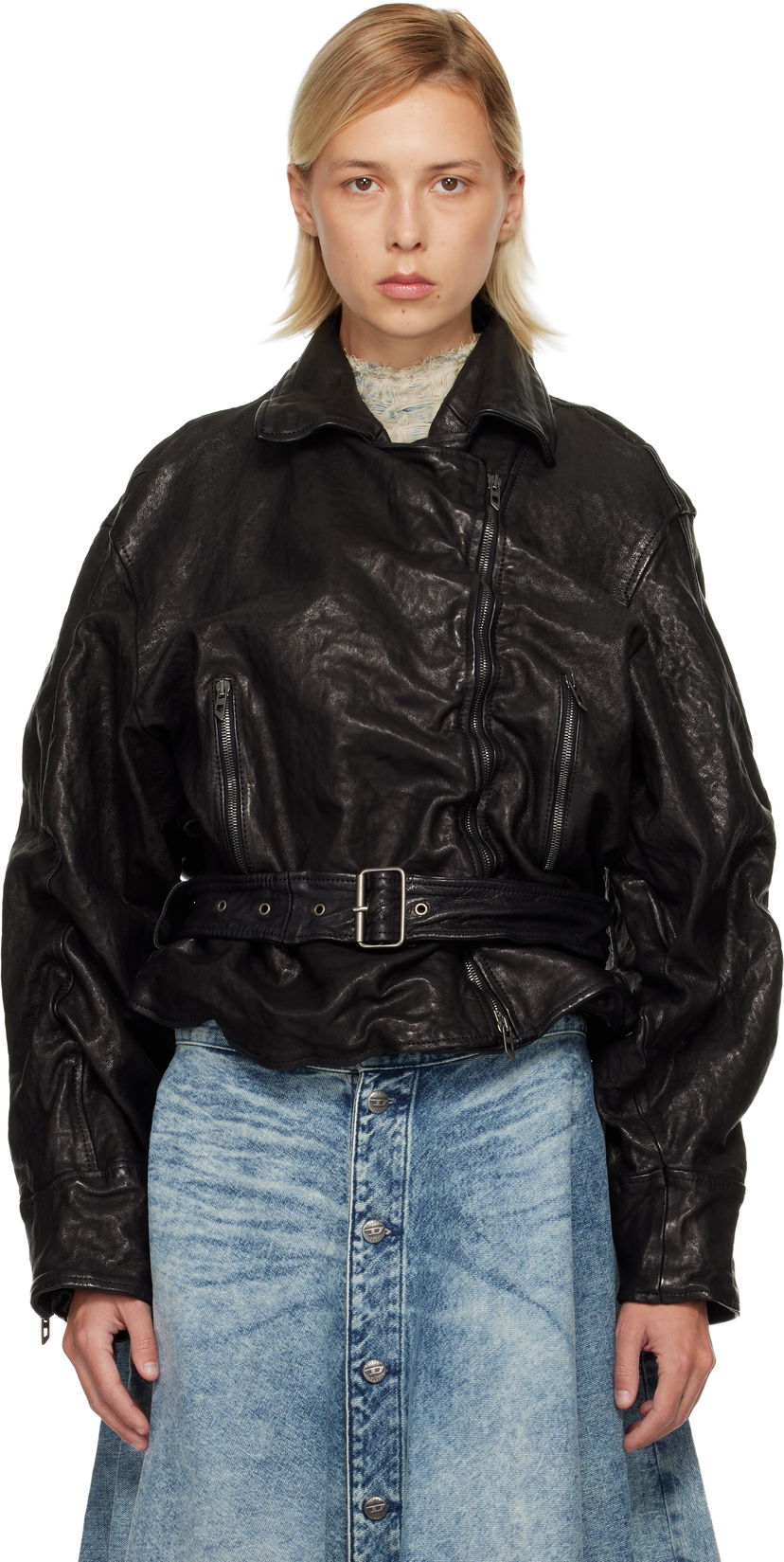Яке бомбър Diesel L-Oys Leather Bomber Jacket Черно | A20741 0SLCW
