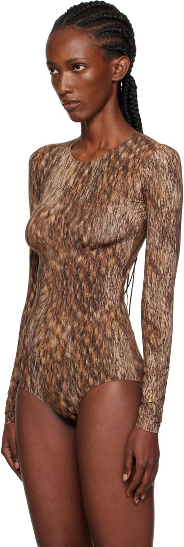 боди Maison Margiela MM6 Maison Margiela Printed Jersey Bodysuit Кафяво | S52NA0074 M20112, 3