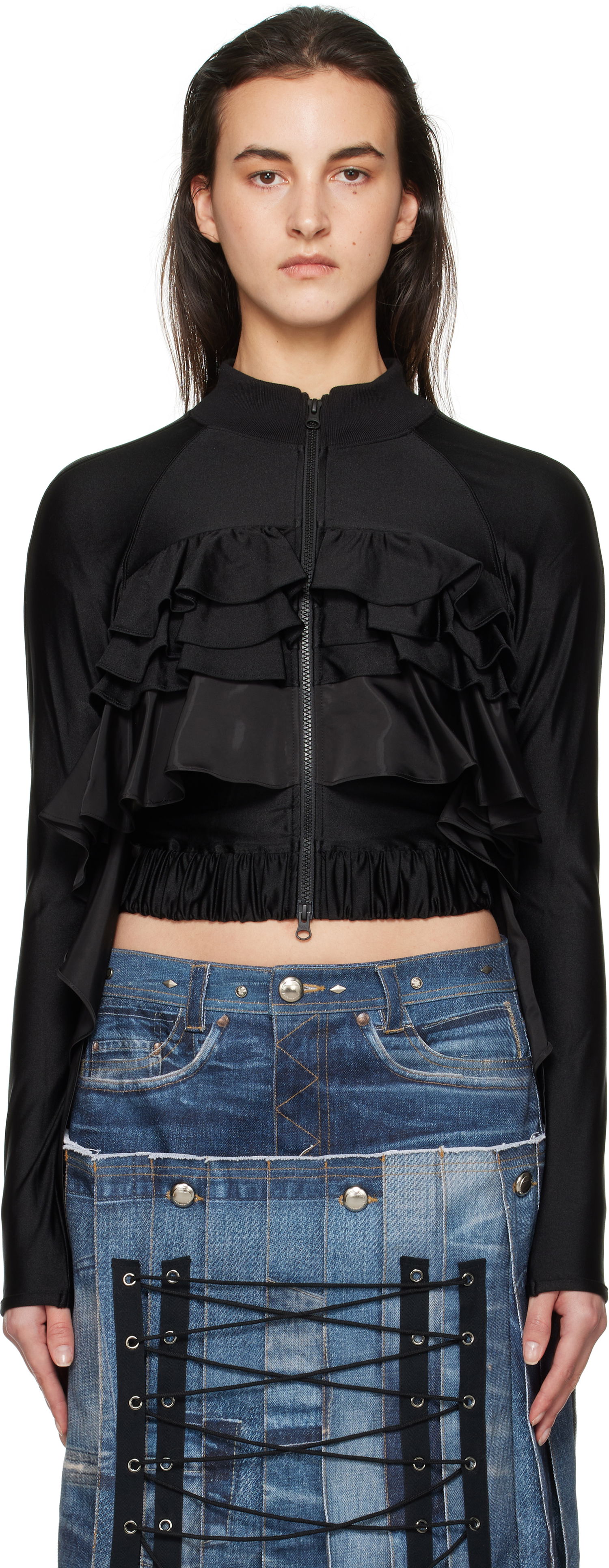 Яке Andersson Bell Ruffle Tight Zip Up Jacket Черно | atb1203w, 0