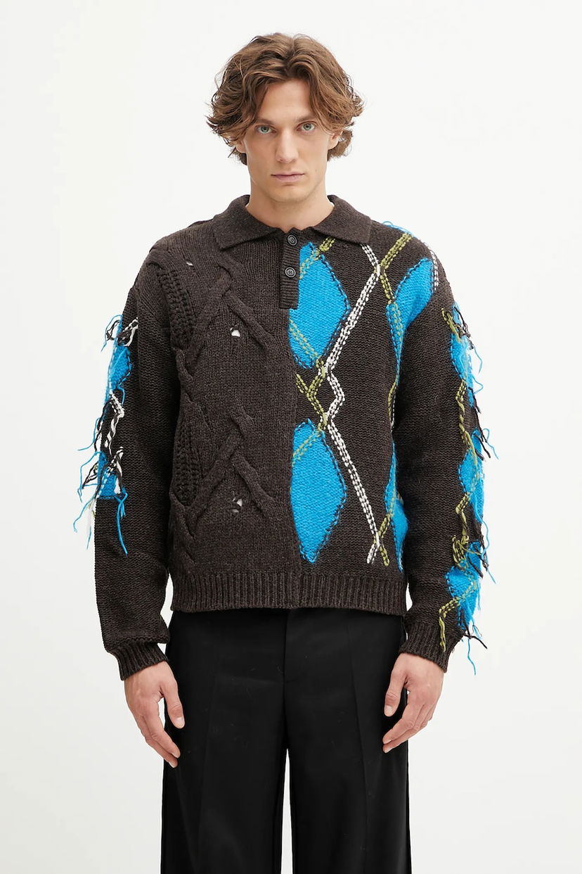 Пуловер Andersson Bell Andersson Bell Argyle Fisherman Polo Sweater Кафяво | atb1346m