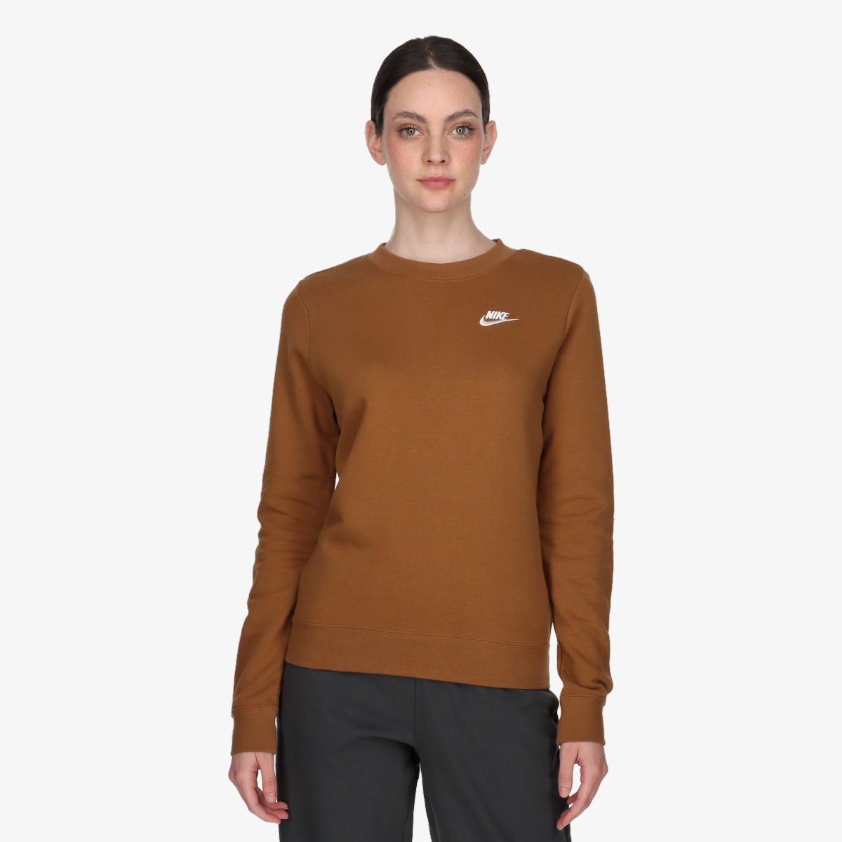 Суитчър Nike Women's Standard Fit Crew Neck Sweatshirt Кафяво | DQ5473-271, 0