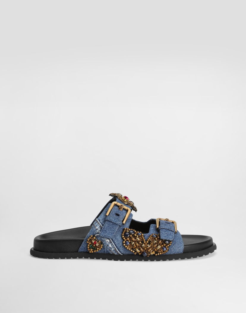 Аксесоари Dolce & Gabbana Dolce & Gabbana Embroidered Denim Slides Синьо | CQ0664AN6248C609