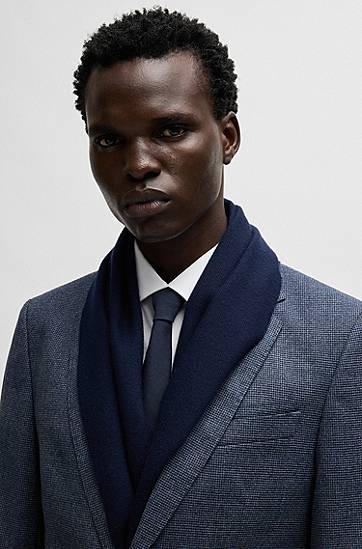 Шал BOSS Wool Scarf with Twisted Fringes Тъмно синьо | 50517218, 1