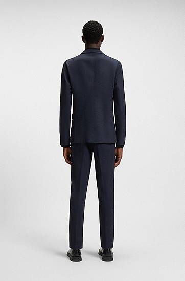 Яке BOSS Slim-Fit Twill-Print Jersey Blazer Тъмно синьо | 50544597, 1