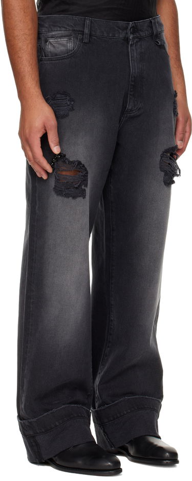 Дънки Simone Rocha Simone Rocha Embellished Distressed Wide-Leg Cuffed Jeans Черно | 4161B 1239D, 1