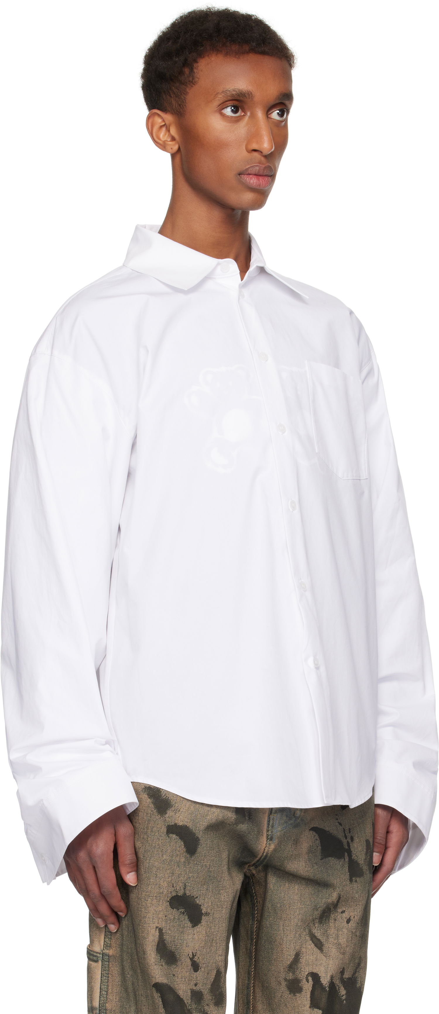 Риза We11done We11done Twisted Sleeve Button-Up Shirt Бяло | WD-SH3-24-110-U-WH, 1
