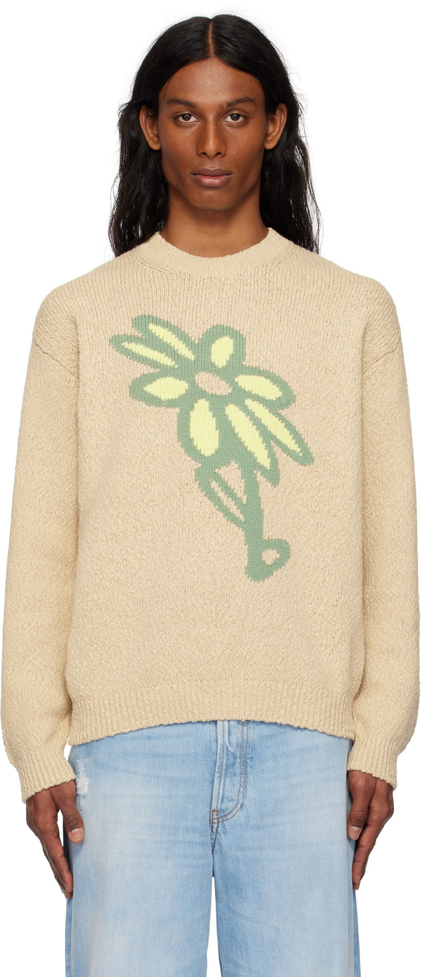 Пуловер MAISON KITSUNÉ Maison Kitsuné Abstract Daisy Intarsia Sweater Бежово | OM00811KT1138