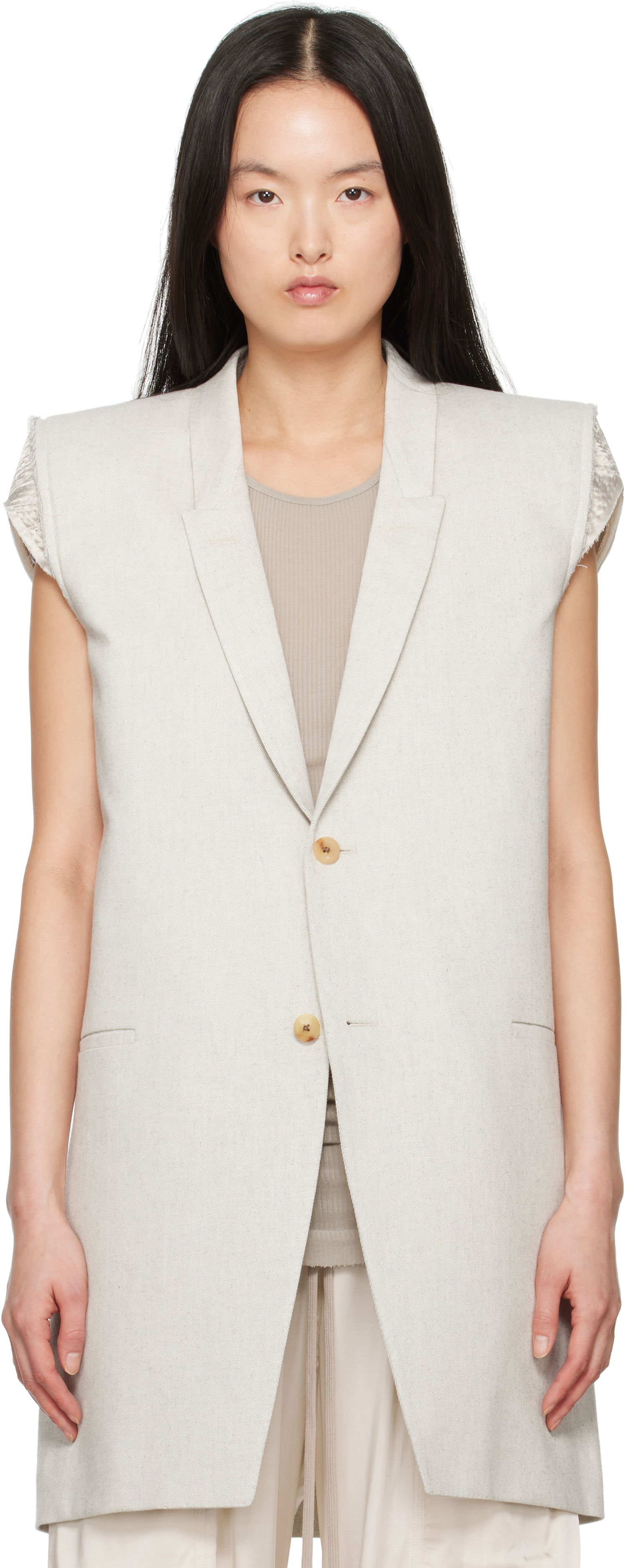 Жилетка Rick Owens Rick Owens Hollywood Dirt Tailored Sleeveless Denim Blazer Бежово | RP01E7768 DRD, 0