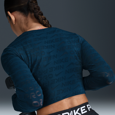 Съкратен топ Nike Pro Dri-FIT Jacquard Long Sleeve Cropped Top Синьо | HJ4281-478, 3