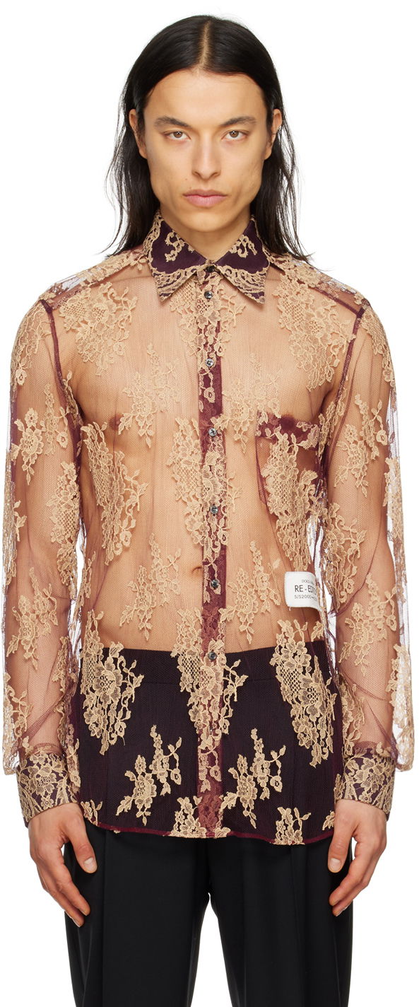 Риза Dolce & Gabbana Burgundy Floral Shirt Бургунди | G5KO4TGG127