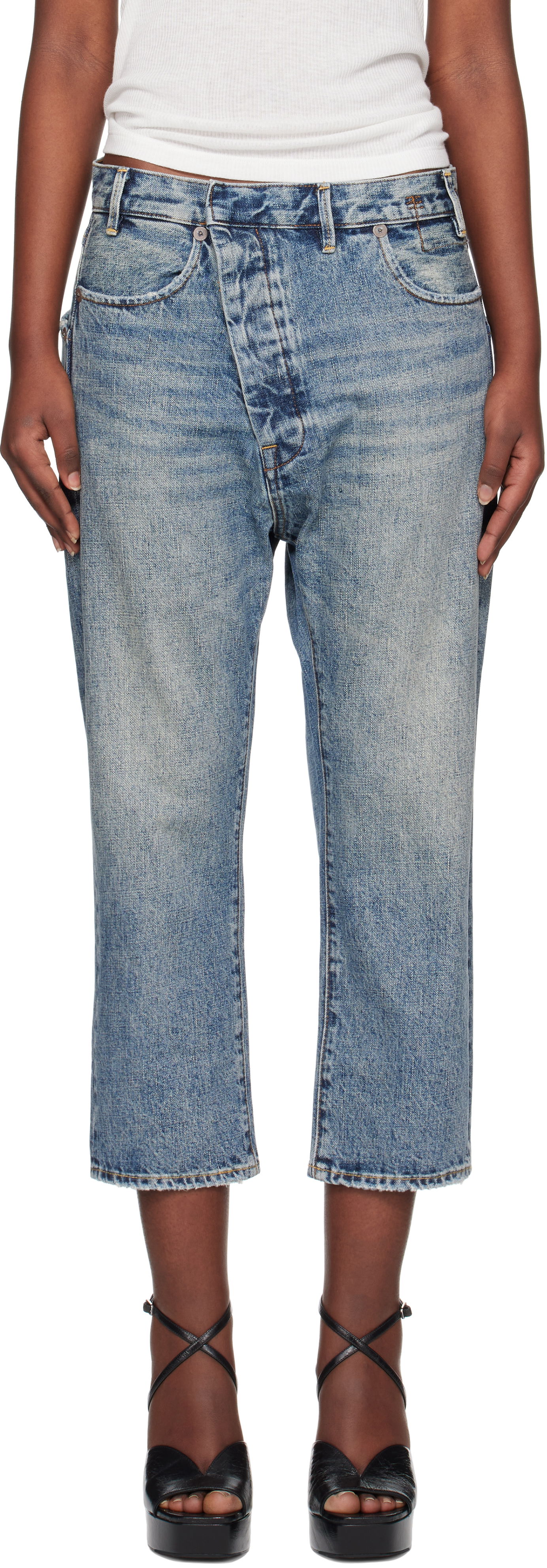 Дънки R13 R13 Exene Cropped Distressed Jeans Синьо | R13WD139-D213A, 0