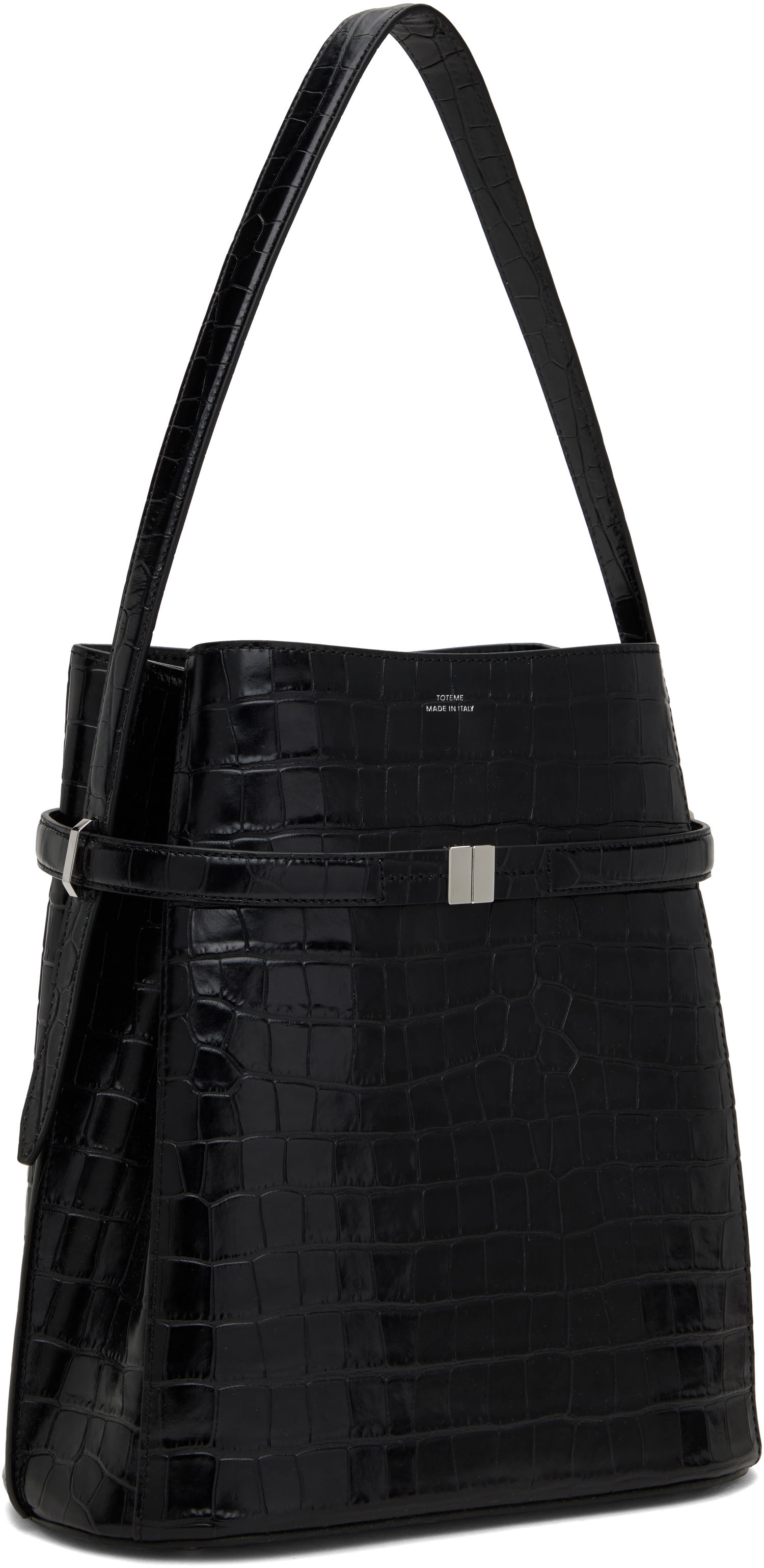 Дамска чанта TOTEME Totême Belted Croc-Embossed Leather Bucket Bag Черно | 244-WAL0048-LE0076, 1