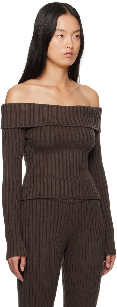 Пуловер GUIZIO Guizio Thalia Off Shoulder Ribbed Knit Sweater Кафяво | F24108S045, 1