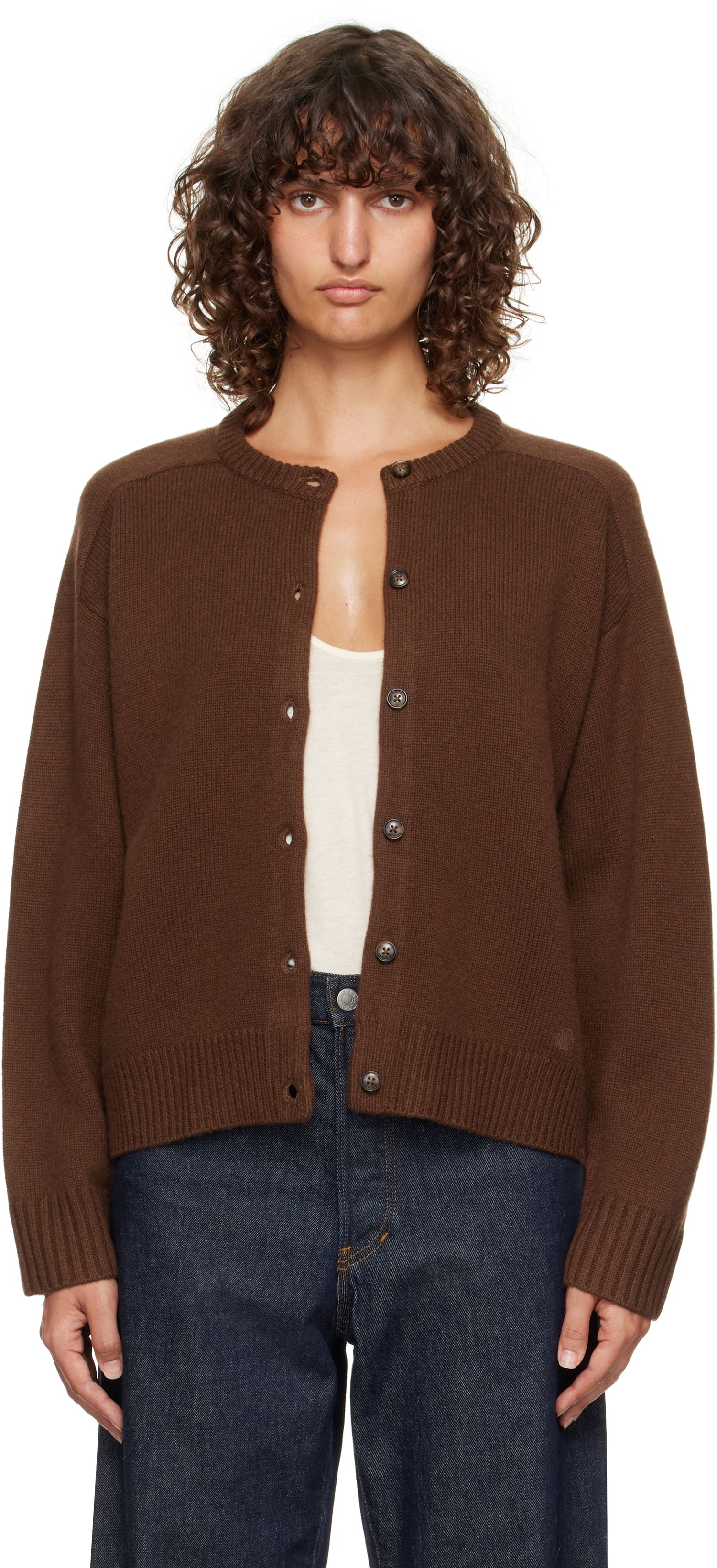 Пуловер Loulou de Saison Loulou de Saison Aidar Cashmere Blend Cardigan Кафяво | AIDAR LDS, 0