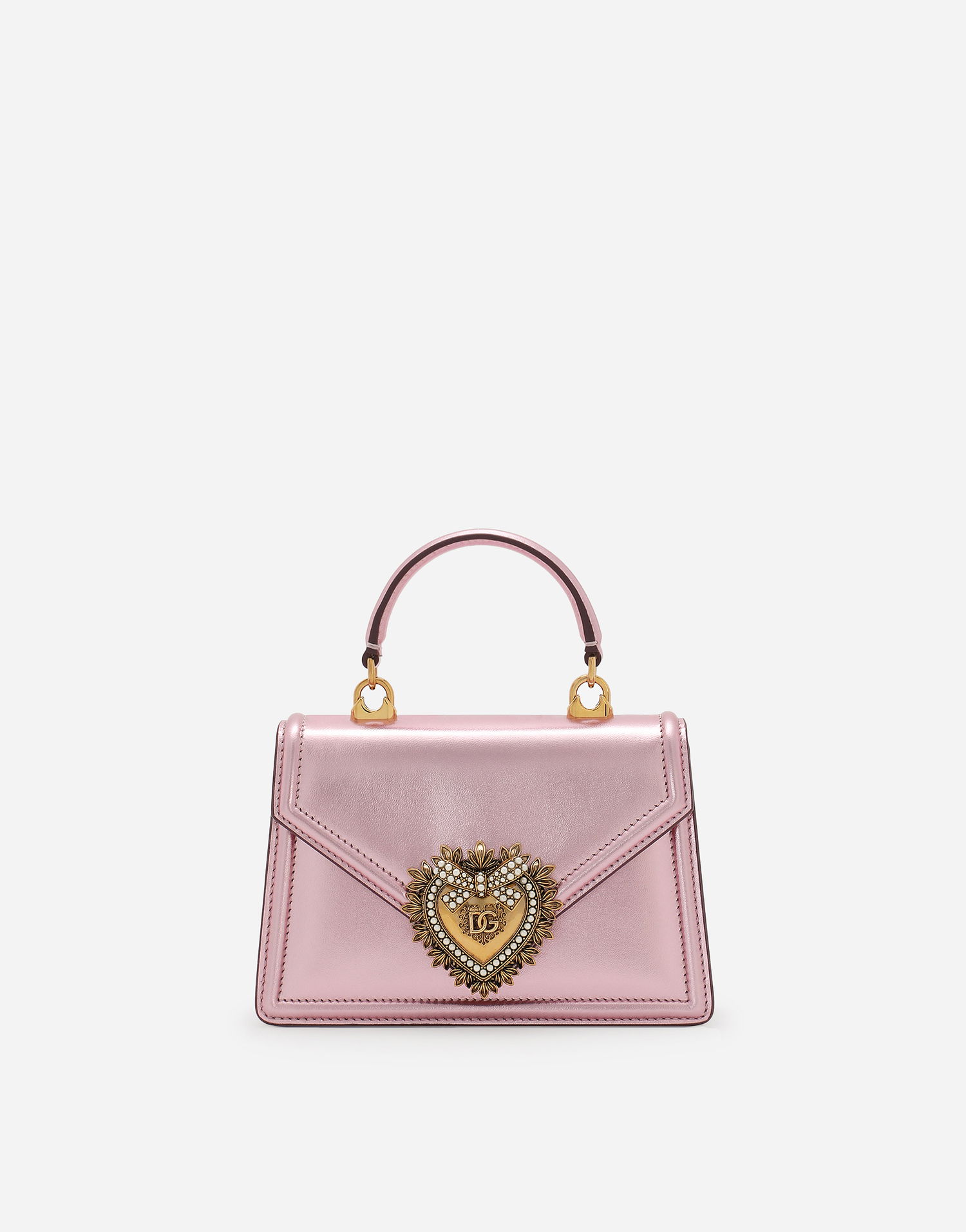Чанта през рамо Dolce & Gabbana Dolce & Gabbana Metallic Embellished Heart Leather Shoulder and Crossbody Bag Розово | BB6711A10168B404, 0
