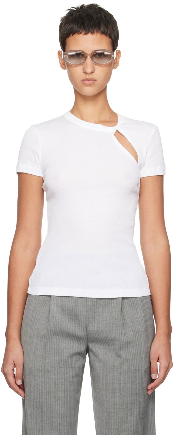 Потник Helmut Lang Helmut Lang Asymmetrical Slash T-Shirt Бяло | N09HW505