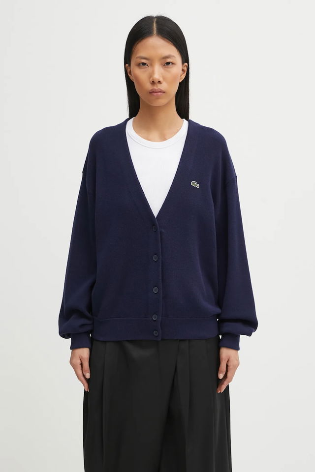 V-Neck Button-Up Relaxed Fit Wool Blend Cardigan