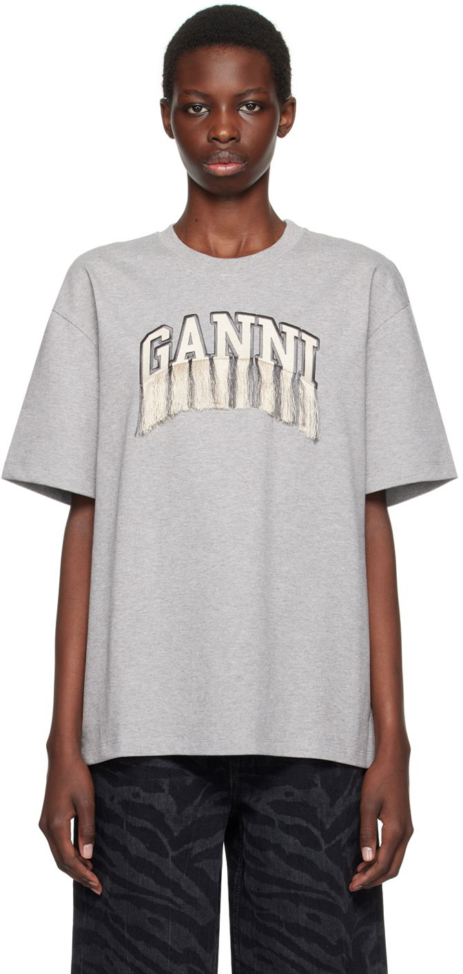 Тениска GANNI Fringe T-Shirt Сиво | T3990