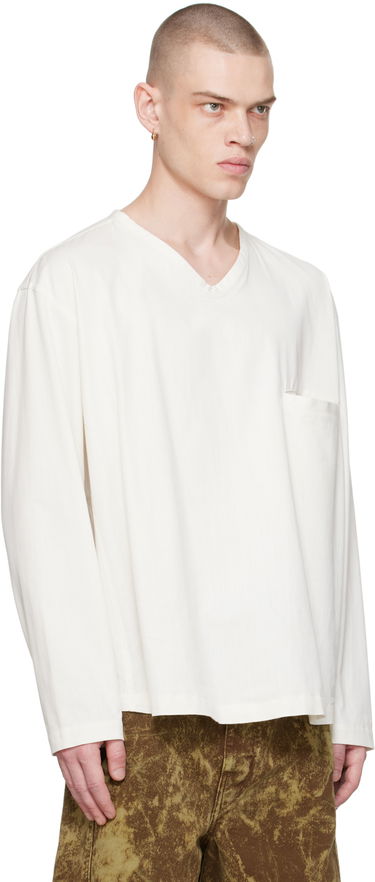 Тениска LEMAIRE Lemaire V-Neck Long Sleeve T-Shirt Бяло | TO1232 LF1253, 1