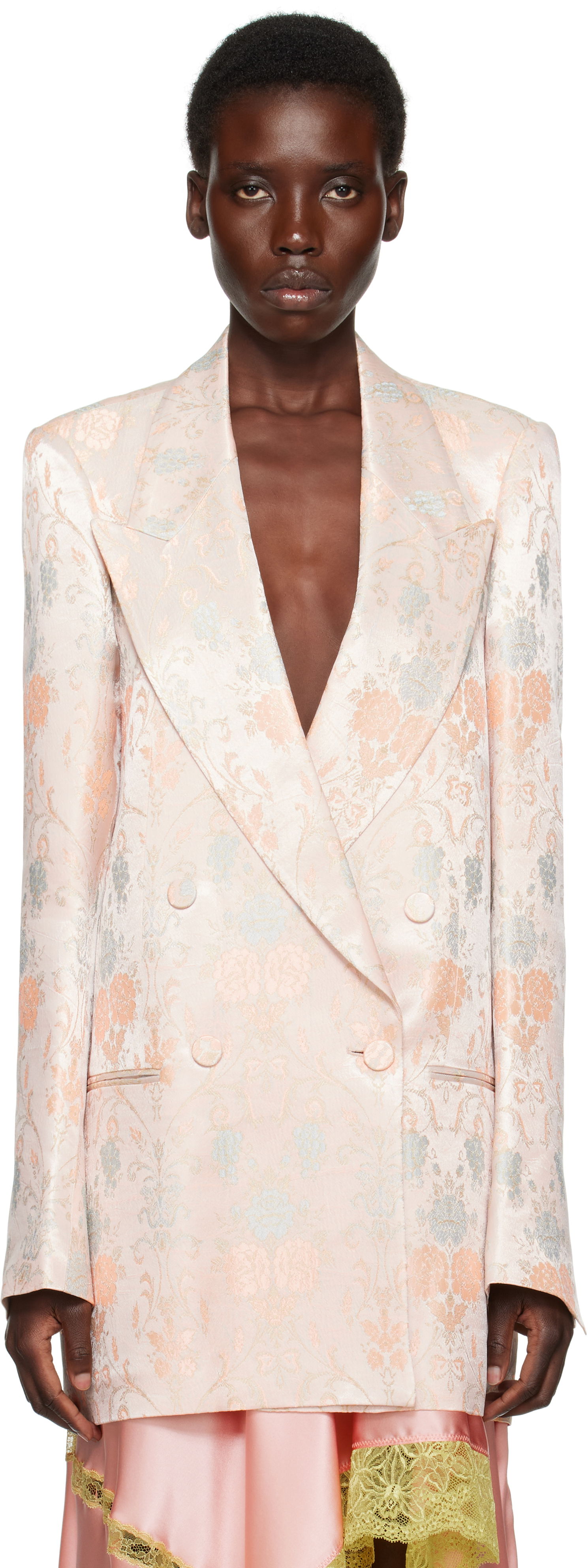 Палта Dries Van Noten Dries Van Noten Floral Jacquard Double-Breasted Blazer Розово | 251-010409-1540, 0