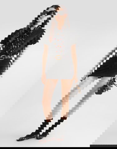 Тениска Dolce & Gabbana Jersey T-shirt with Floral Tie Neck Черно | F8W28ZGDDPCN0000, 1