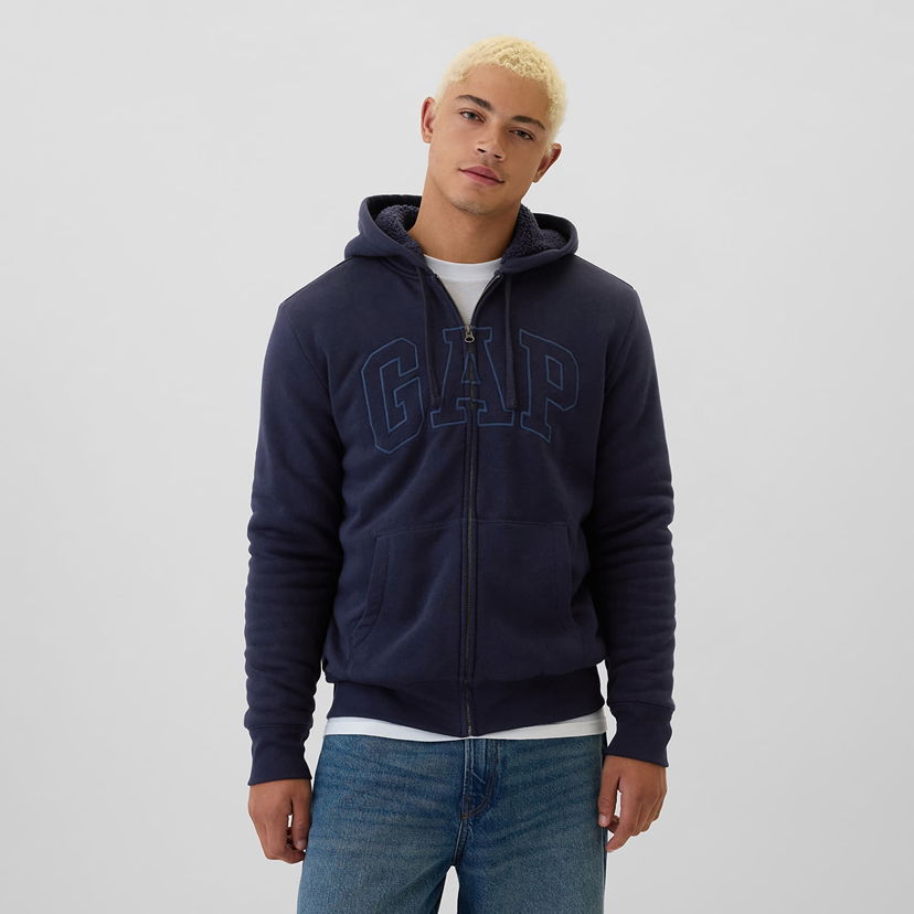 Суитчър GAP Sweatshirt Logo Fullzip Sherpa Hoodie Navy Uniform S Черно | 498248-06