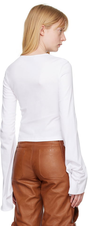 Тениска Blumarine White Crystal-Cut Long Sleeve T-Shirt Бяло | P444T034A, 2