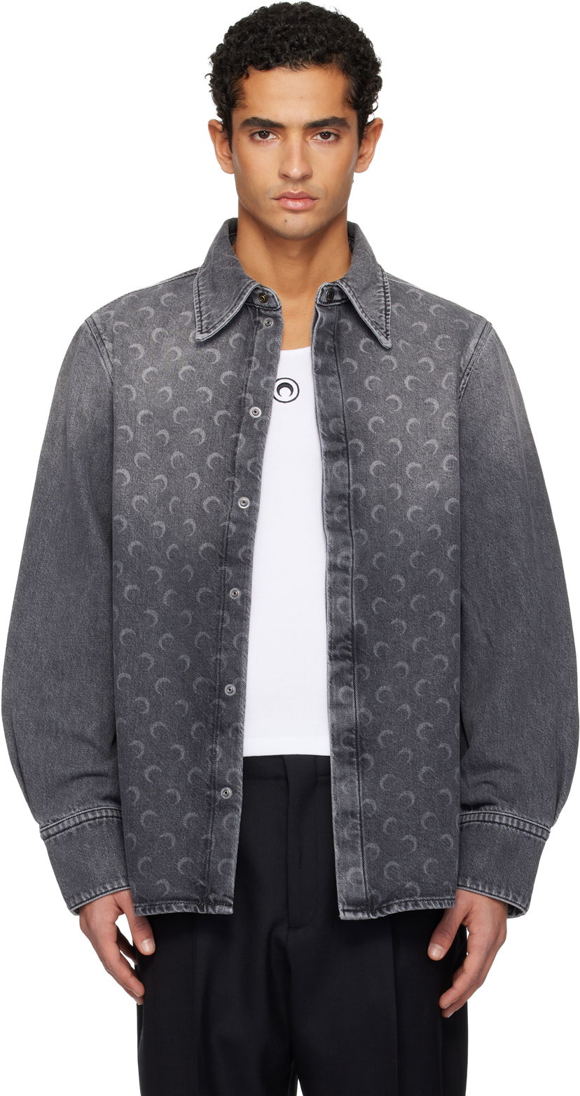Риза Marine Serre Moon Laser LS Denim Shirt Сиво | USI035ACDEN0006