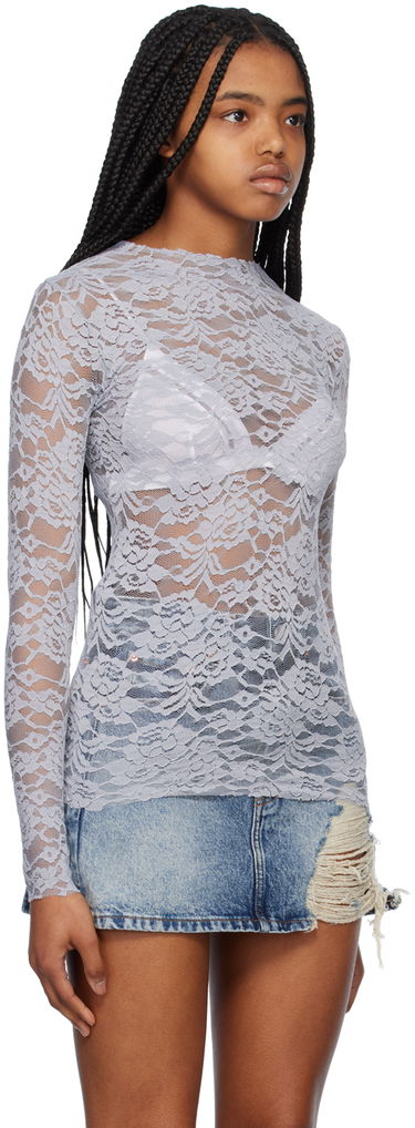 Тениска We11done Lace Mock Neck Top Синьо | WD-BL1-23-129-W-GY, 3