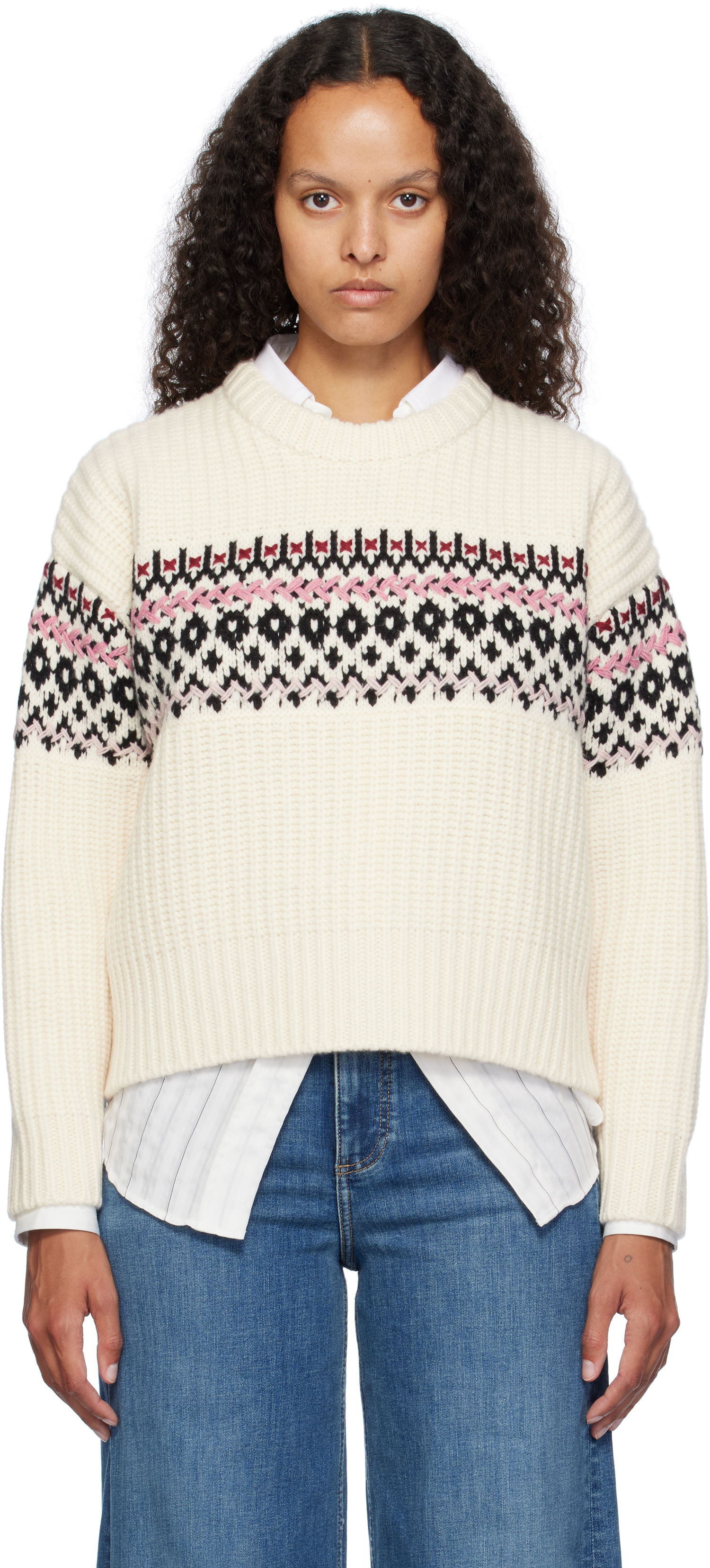 Пуловер rag & bone rag & bone Leigh Fair Isle Sweater Бяло | WAS24F015EC15, 0