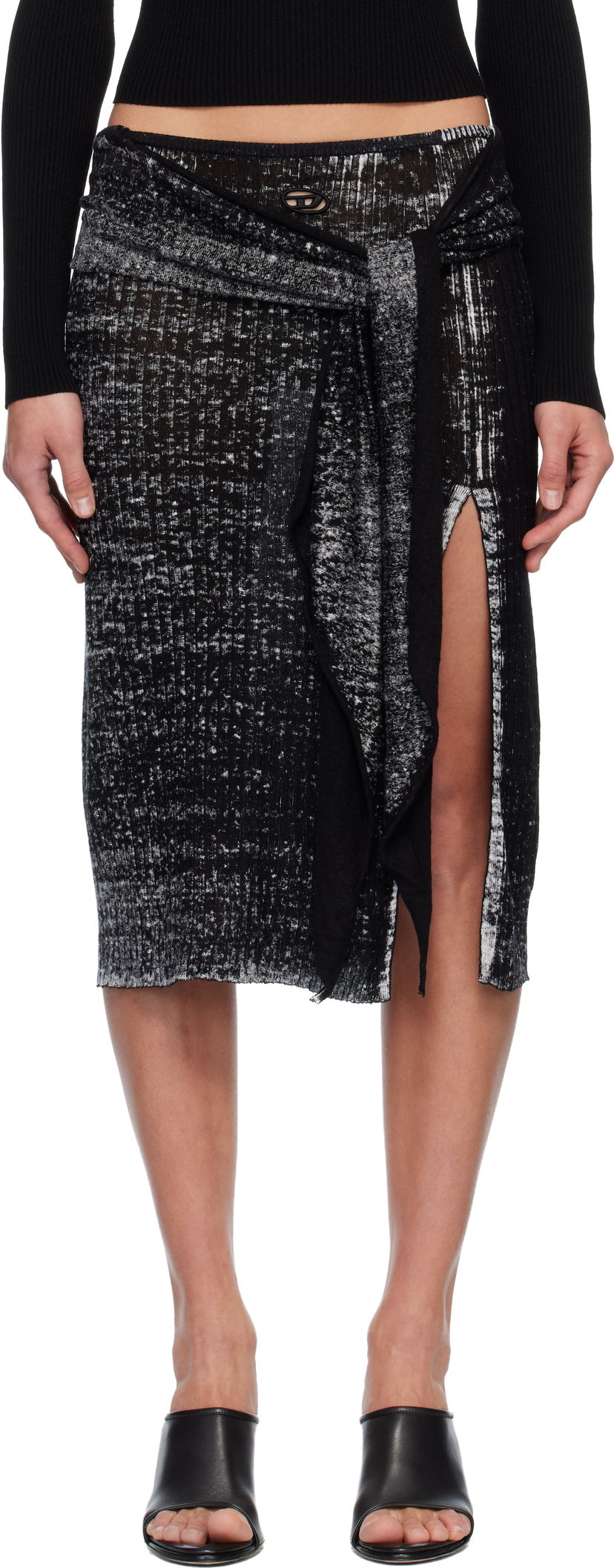 Пола Diesel M-Eganoid Marled Ribbed Draped Slit Midi Skirt Черно | A18865 0BJBR