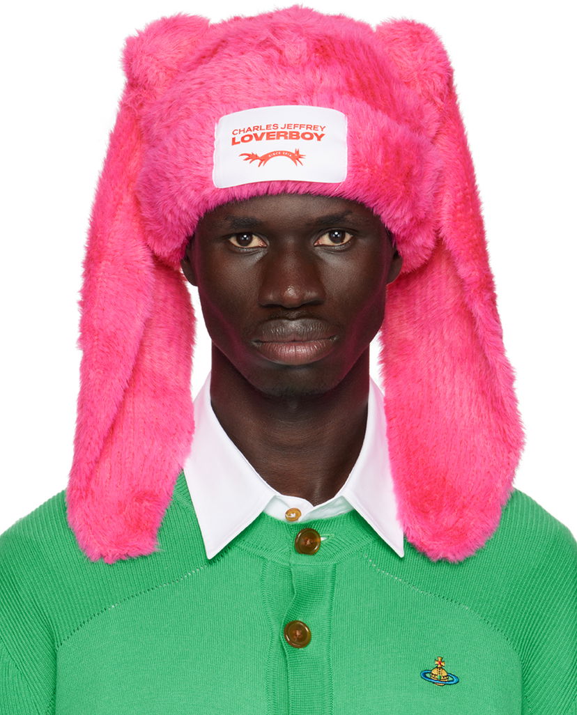 Шапка Charles Jeffrey Loverboy Pink Fluffy Chunky Rabbit Beanie Розово | 42130603