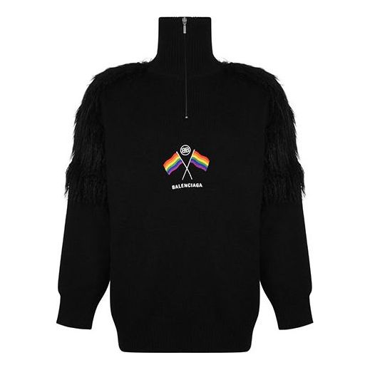 Пуловер Balenciaga Flag Zip Turtleneck Черно | 543766T17621069