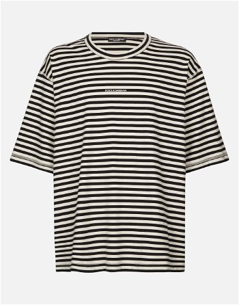 Dolce & Gabbana Striped Short-sleeved T-shirt With Logo - Man T-shirts And Polos Multi-colored G8RG6TG7K3PS9000