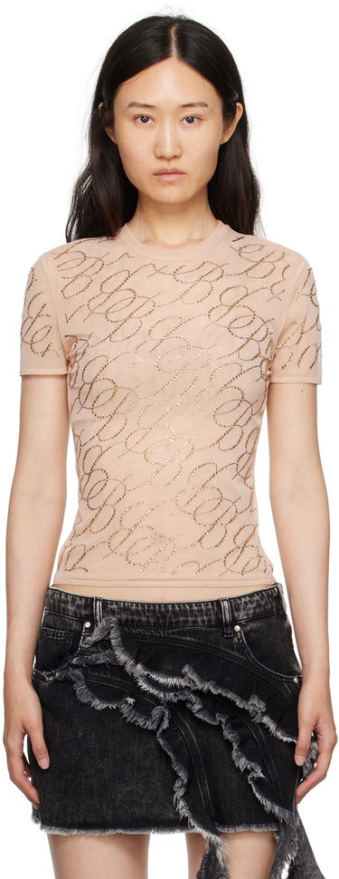 Тениска Blumarine Blumarine Crystal-Cut T-Shirt Бежово | A344C047A, 0