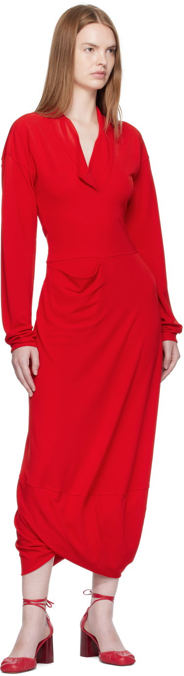 Pокля LEMAIRE LEMAIRE V Neck Maxi Dress Червено | DR1127 LJ1040, 3