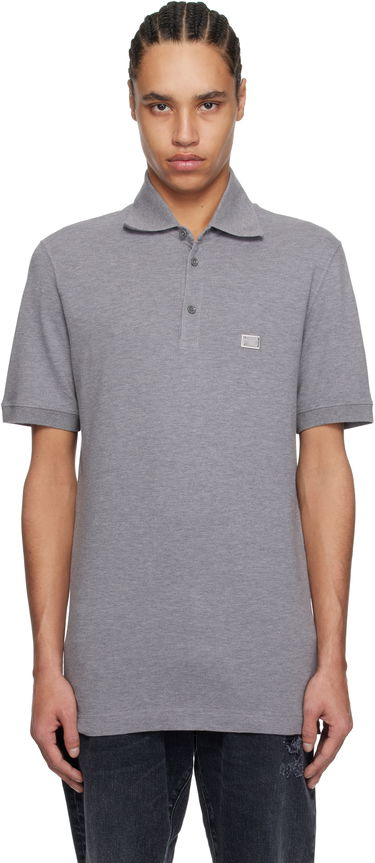 Поло тениска Dolce & Gabbana Dolce&Gabbana Cotton Polo with Metal Tag Сиво | G8SN1TFU7EN, 0