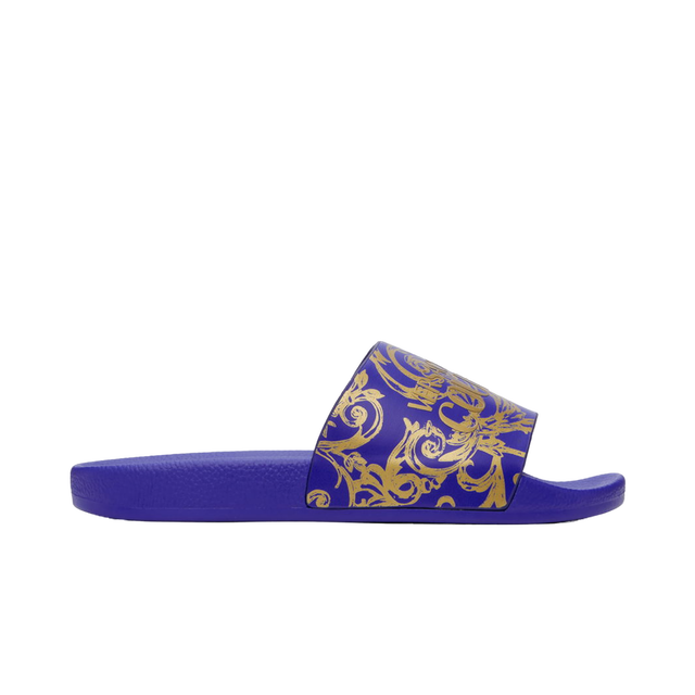 Jeans Couture Blue & Gold Baroque Logo Slides