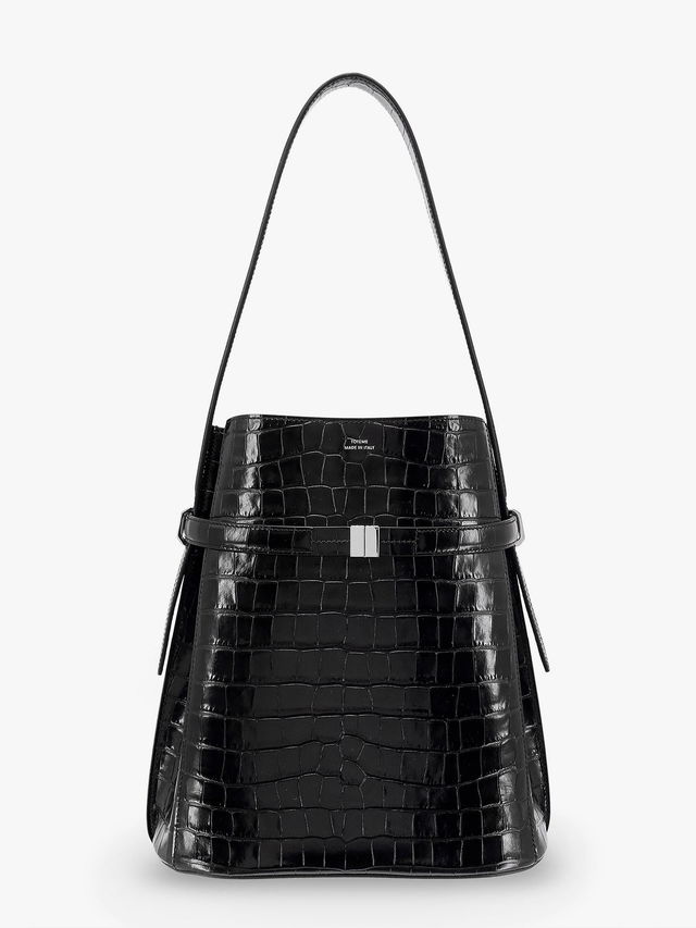 Belted Croc-Effect Leather Shoulder Bag