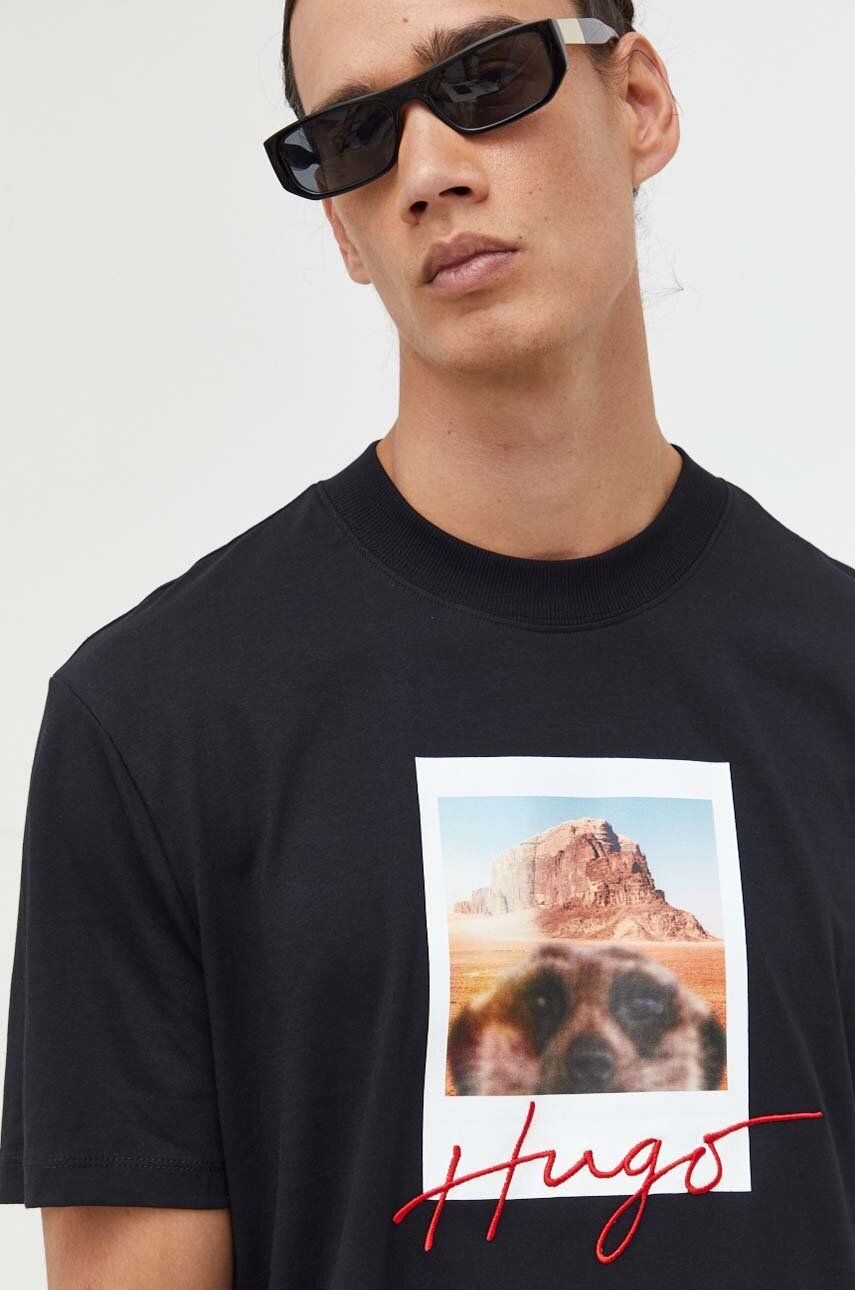 Тениска BOSS Cotton-jersey Logo Animal Print Tee Черно | 50494397, 0