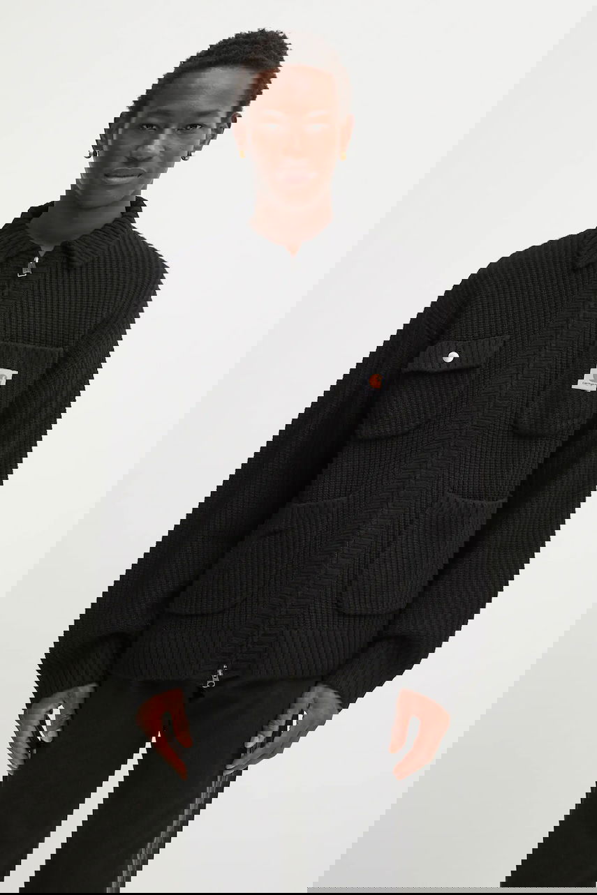 Яке Carhartt WIP Ribbed Knit Chore Jacket with Full Zip and Patch Pockets Черно | I035399.89XX, 0