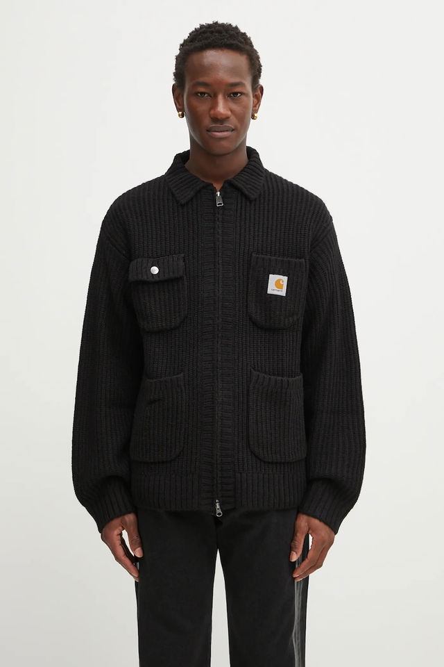 Ribbed Knit Chore Jacket with Full Zip and Patch Pockets