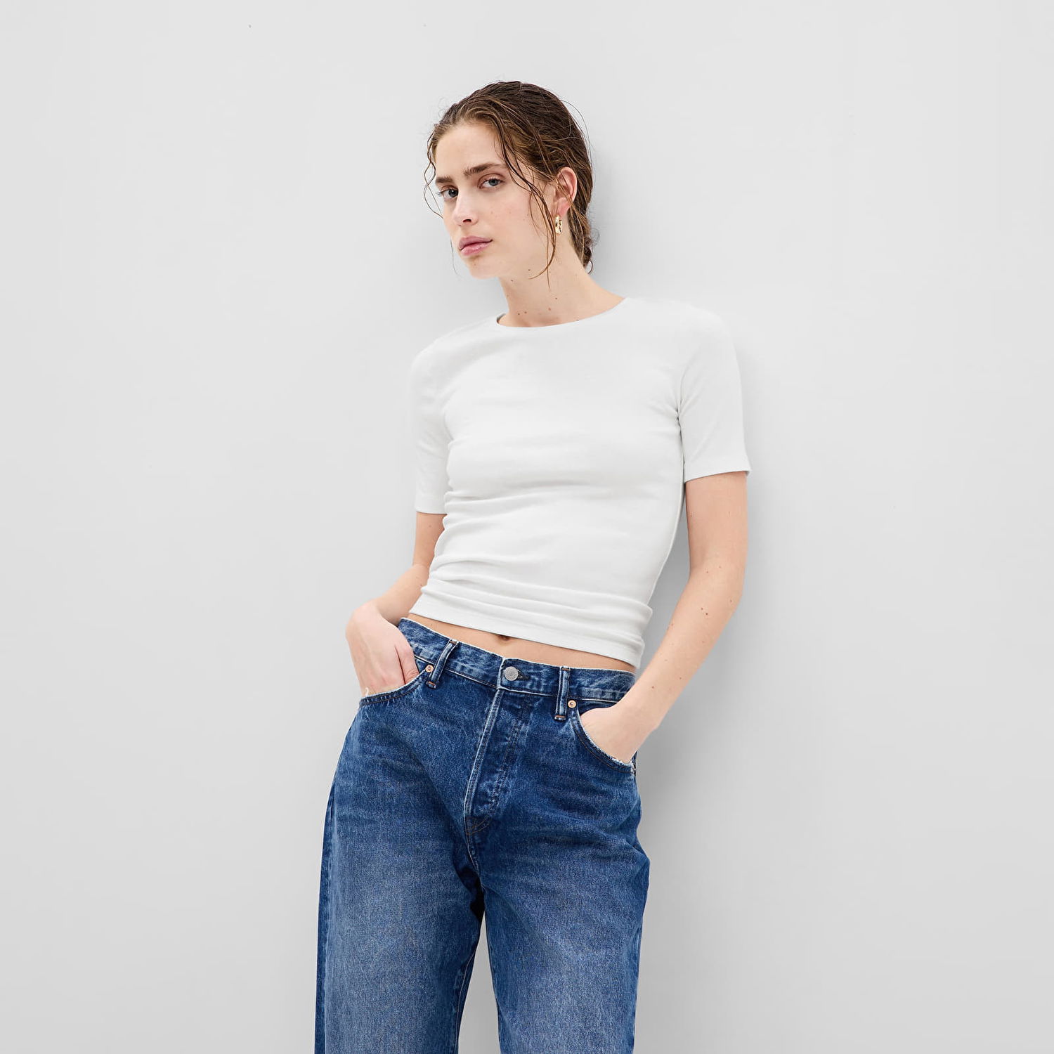 Тениска GAP Modern Crewneck T-Shirt Fresh White Бяло | 540635-03, 0