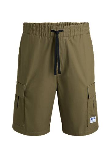Structured Cotton Cargo Shorts with Drawstring, 0