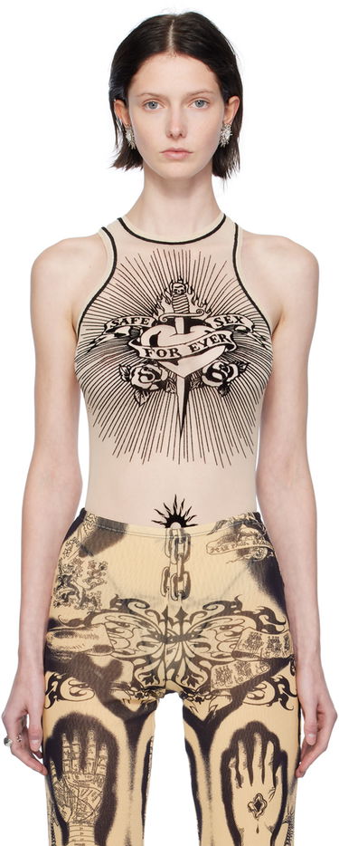 боди Jean Paul Gaultier Jean Paul Gaultier Flocked Tattoo Print Bodysuit Бежово | 23/15-F-BD013I-T001-63, 0