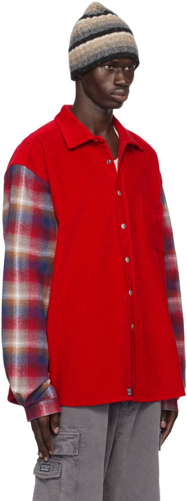 Риза ERL Corduroy Overshirt with Plaid Sleeves Червено | ERL09B005, 1